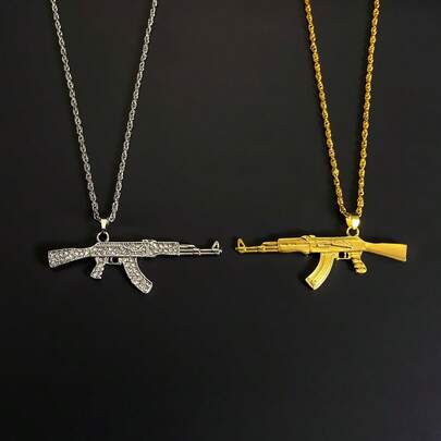 قلادة علاقة بندقية AK47 لامعة، قلادة شوكر ذهبية وفضية يونيسكس بطراز بانك، إكسسوار طراز الهيب هوب والرابر، تصميم فاخر مرصع بالراين ستون، ضروري لإطلالة الحفلات، هدية رائعة للحبيب