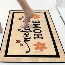 1pc Black Letter & Floral Pattern Non-Slip Kitchen Mat, Holiday Party Decorative Floor Rug, Anti-Fatigue Waterproof Carpet For Kitchen, Hallway, Bathroom, Laundry Room - Multicolor - View 9