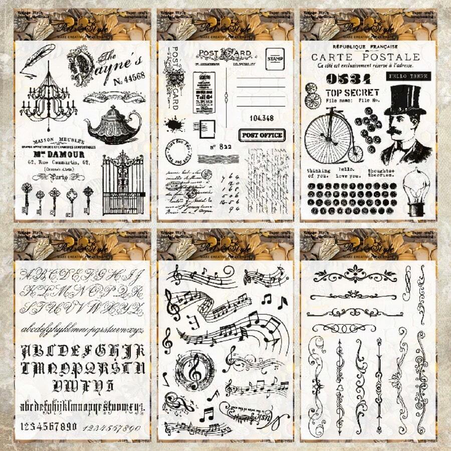 1个复古背景透明硅胶印章,DIY装饰剪贴簿橡胶印章,音符和字母,柯蒂斯 - 彩色 - 查看 1