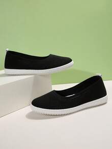 2026 Summer New Flat Breathable Slip-On Soft Bottom Comfortable Loafers, Versatile Women Shoes, Solid Color, Pure Metal - Black - View 5