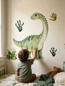 1 miếng dán tường hình khủng long bạo chúa Tyrannosaurus Rex, Triceratops, Pteranodon hoạt hình, cây nhiệt đới và khủng long hoạt hình, thích hợp cho phòng trẻ em, phòng chơi game, phòng ngủ, trường mẫu giáo, lớp học, bé trai và bé gái, ngày thiếu nhi. - Nhiều màu - Xem 10