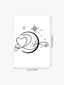 One Valentine's Day Temporary Temporary Tattoo Sticker, Featuring A Gentle And Romantic Star, Moon, And Heart Theme. Waterproof, Sweatproof, Washable, And Non-Reflective, It Mimics The Effect Of A Tattoo On The Arm And Shoulder, Suitable For -Conscious Individuals. It Can Be Used For 3 To 5 Days. - Black - View 2