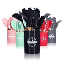 12pcs Silicone Cooking Utensil Set, Simple Wooden Handle Multi-Purpose Kitchen Gadget Tool Set For Kitchen - Random - View 5