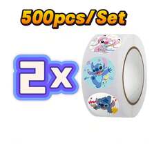 Disney 500张/卷 可爱卡通史迪奇贴纸卷 - 装饰卡通胶带，卡通主题设计，柔和色调，可爱防水贴纸，适用于DIY装饰笔记本、手机、行李箱、冰箱、自行车、可爱礼物，也适用于手工艺品、礼品包装、手机和马克杯装饰、生日主题和DIY项目 - 隨機交付 - 查看 10