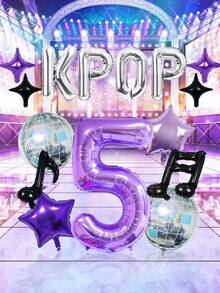 15件組 K-pop 音樂主題生日裝飾氣球套裝，包含音符、數字、迪斯可氣球，適用短影片裝飾、卡拉OK主題裝飾、迪斯可主題派對、星空主題舞會、慶祝活動裝飾 - 彩色 - 查看 5