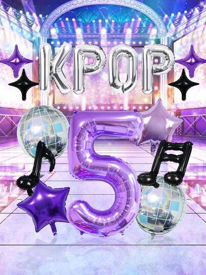 15pcs Music Theme Birthday Decoration Balloon Set, Includes Music Note Balloons, 32-Inch Purple Number 0-9 Balloons, Disco Balloons, Suitable For Music Theme Birthday Party Decoration, Short Video Decoration, Karaoke Music Theme Decoration, Disco Theme Birthday Party, Starry Sky Theme Dance Party, New Year Dance Party Celebration Supplies