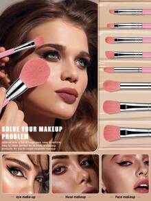 12件套粉色银色化妆刷套装 - 彩色 - 查看 3