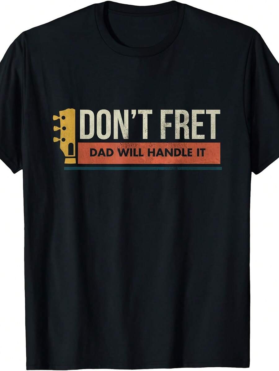 Camiseta Vintage de Guitarra - "No te preocupes" - Broma de papá, Regalo de Humor Musical, Camiseta Retro de Cuello Redondo Adecuada para Usar, Camiseta Casual Lavable a Máquina para Regalo de Cumpleaños con Temática Musical - Negro - Ver 1