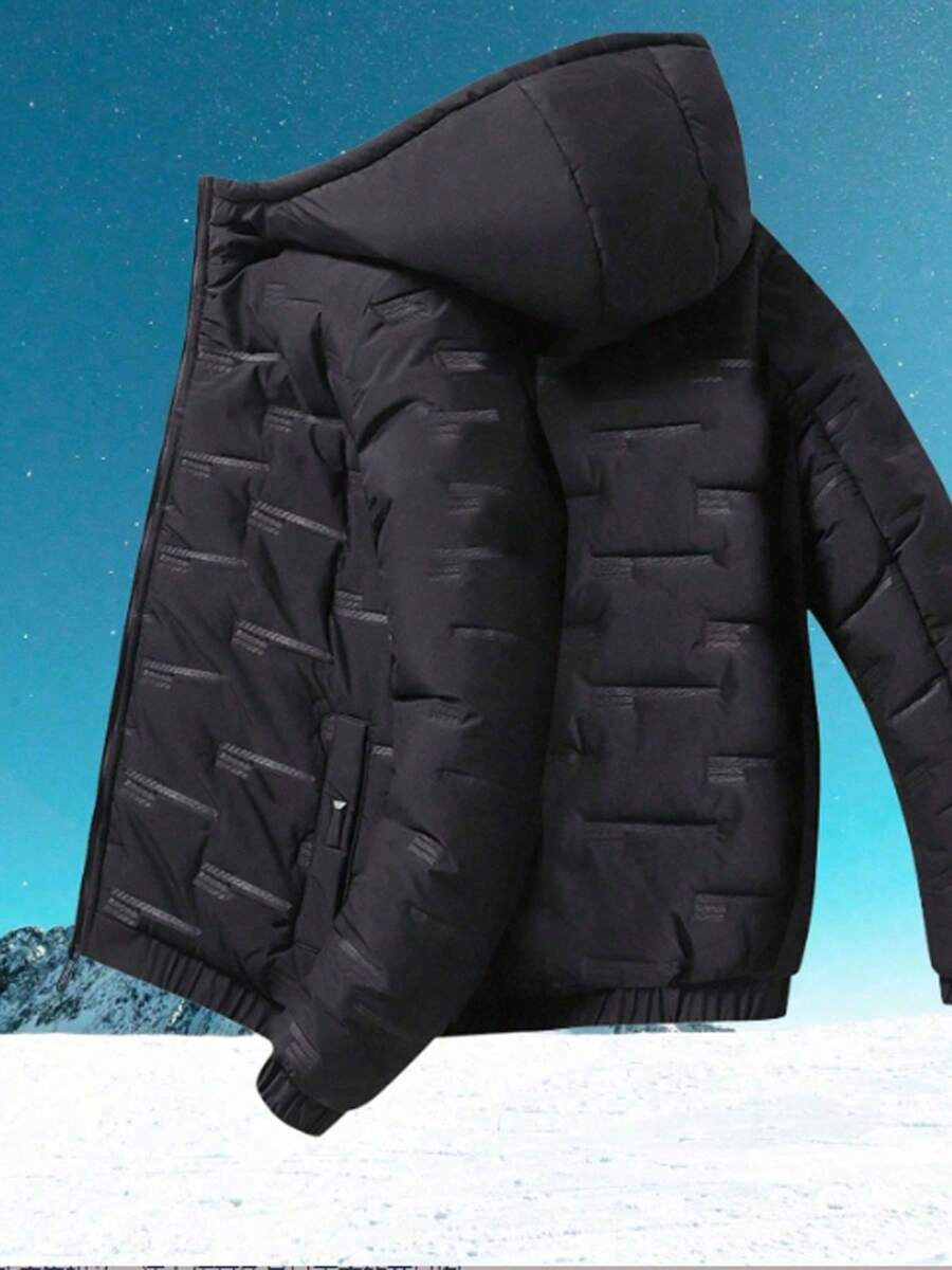 Chaqueta con capucha ligera de estilo novio para hombre, nuevo abrigo casual de invierno, polar negro - Negro - Ver 1