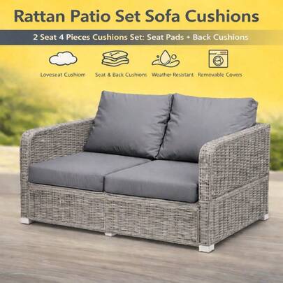 2 Seater 4pcs Outdoor Rattan Chair Cushion Set – Garden Patio Sofa Seat & Back Pads, Water-Resistant Covers, Replacement Cushions For Outdoor Furniture