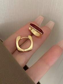 1 Pair Copper Material Fashionable Niche Delicate Elegant Versatile Red Drip Oil Geometric Hoop Earrings, Suitable For Women's Daily, Festival, Party Wear - Geometry - View 4