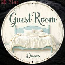 2D Flat Metal Room Sign - Round Bed & Room Label Plaque With Turquoise Bed Frame Design, Durable Wall Decor For Home, Hotel, Airbnb, Housewarming Gift - Minimalist White Background & Cursive Font, 2D Flat, Perfect For Room Decor (Random Hole Position) - A - View 5
