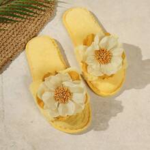 Women's Elegant Floral Embroidered Fabric Slippers, Casual Home Wear, All Season - Yellow - View 12