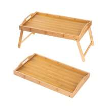 Escritorio plegable para portátil de bambú natural, material de bambú sólido, diseño plegable de una sola pieza para un almacenamiento fácil, asas antideslizantes a ambos lados + borde elevado para una colocación estable, opciones de varios tamaños, adecuado como bandeja para el desayuno, bandeja para TV para personas encorvadas, mesa de picnic al aire libre, estantería para el alféizar de la ventana, aplicable para el hogar, dormitorio, patio, estilo simple y de madera, práctico - Multicolor - Ver 11