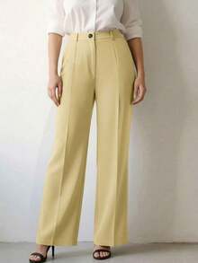 Pantalones holgados de cintura alta con pliegues, aptos para el trabajo y el uso casual, negro para primavera/verano - Cúrcuma - Ver 7