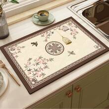 1pc Vintage Print Pattern Absorbent Mat/Drying Mat For Coffee Maker, Tableware - Absorbent Polyester Desktop Protective Mat With Rubber Anti-Slip Pad, For Kitchen Counter Decor, Home Bar And Dining Table - Multicolor - View 8