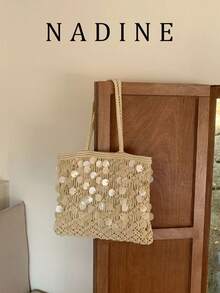 Niche Luxury Spring/Summer Woven One Shoulder Bag, Large Capacity Women's Handbag, Hollow Handmade Crochet Bag - Apricot - View 2