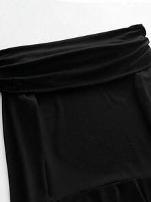 Umstandskleid, Off-Shoulder Langarm Umstandskleid, modisch-casual vielseitig, minimalistischer Herbst/Winter Stil, geeignet für Halloween, Lehrertag, Neujahr, täglichen Outdoor & Indoor Lässig, bequemer, dehnbarer, weicher Stoff Schwarz - Schwarz - Übersicht 5