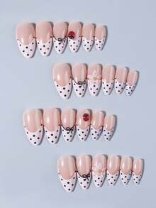 24pcs Short Oval Polka Dot Press-On Nails Set, Includes 1 Double-Sided Adhesive And 1 Nail File, Short Polka Dot Nails Make Your Fingertips Shine And Be Attractive, Perfect For Parties, Dancing And Daily Use - Multicolor - View 6