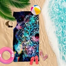 星空曼陀罗图案速干沙滩巾，不掉毛吸水浴巾，便携式度假毛巾 - A - 查看 2