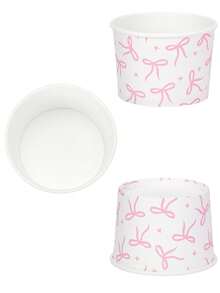 10 piezas/20 piezas/40 piezas Tazones de papel para helado con patrón de moño y estrella en rosa y blanco, diámetro superior de 3,5", diámetro inferior de 2,95", altura de 2,4", adecuado para helado, sundae, yogur, palomitas de maíz, fiesta de cumpleaños, boda y festividades para hombres y mujeres - lazo rosa y blanco - Ver 5