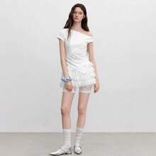 Nueva Falda Corta Blanca Elegante de Estilo Francés para Primavera y Otoño con Bordado Francés - Negro - Ver 2