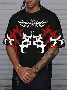 Men's American Flame Print Round Neck Short Sleeve T-Shirt - Multicolor - View 1