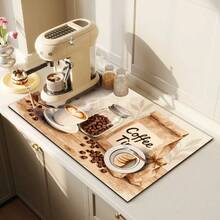 1pc Dish Drying Mat, Coffee Machine Pad, Polyester Absorbent Mat With Coffee Beans & Cup Pattern, Multipurpose Draining Mat, Home Gift, Tabletop Decor - XYLSD-226 - View 3