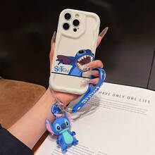 Disney Has Authorized, Phone Case - Chain Set, The Stitch Lilo & Stitch Phone Case Plus A Silicone 3D Or Fluffy Style Stitch Bracelet With Metallic Ring Removable Bracelet, Stitch And Angel Pattern, Compatible With Iphone 17/16/15/14/13/12/11/XS/XR/X Plus Pro Max, Wavy Design Phone Case For Girl, A Stylish Cartoon Summer Phone Case, The Perfect Gift Choice, Phone Protection, Durable Phone Cover, Great Gift For Friends And Family - 白色款式A - 查看 1