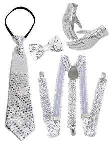 1/4 piezas D EXCEED Conjunto de accesorios disco de los años 70 para hombres, corbata de lentejuelas adecuada para cóctel, evento formal, fiesta de disfraces, fiesta disco, actuación en el escenario - Multicolor - Ver 9