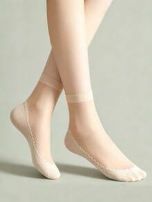 10 Paar Damen Einfarbige Socken, Rutschfeste Hautfarbene Strümpfe, Dünne Atmungsaktive Knöchelsocken, Vielseitige Pendler Transparente Kurze Socken für Frühling/Sommer - Aprikosenfarben - Übersicht 3