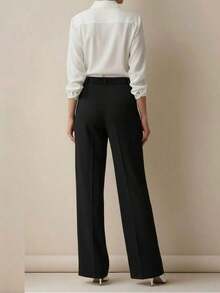 de cintura alta con pliegues, aptos para el trabajo y el uso casual, primavera/verano - Negro - Ver 5