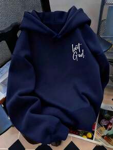 New Women's Fashion Autumn/Winter Hooded Sweatshirt, Printed With "But God" Pattern, Soft And Comfortable, Fleece Lined Autumn/Winter Top - Navy Blue - View 2