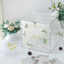 Acrylic Wedding Card Box With UV Floral Wreath Pattern, Transparent Detachable Storage Box For Collecting Birthday, Graduation Blessings - Z - View 4
