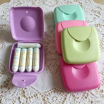 Hộp đựng băng vệ sinh ngẫu nhiên (1 chiếc), hộp nhựa đựng đồ di động màu macaron, món quà nhỏ tinh tế, hộp đựng đồ đa năng, hộp đựng đồ dùng nhà cửa.