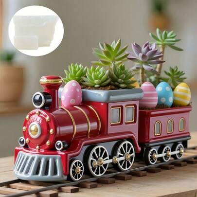 Molde de silicona con forma de tren vintage para maceta de flores, portaplumas, portalápices y portavelas; Molde de silicona con forma de locomotora/tren vintage/motor de vapor, apto para manualidades con resina, yeso, arcilla, hormigón y cemento, así como diversos regalos festivos y decoración del hogar.