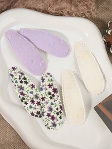 Set de 6 pinzas para el cabello con flores + bordado de gota de agua, pinzas laterales con borde de tela que no dañan, accesorios para el cabello de estilo suave adecuados para uso diario en primavera/verano - Púrpura polvoriento - Ver 2