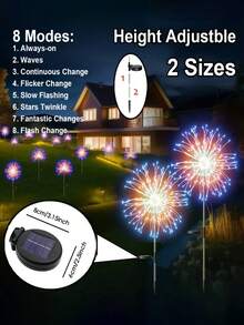 LED Solar Fireworks Garden Lights, Waterproof Lawn Lights, 8 Lighting Modes, Solar Decorative Lights, Built-In Rechargeable Nickel-Hydrogen Batteries, Non-Detachable Photovoltaic Panels. Suitable For Outdoor Gardens, Lawns, Patios, Paths And Villa Decorations, Outdoor Garden Lighting, Suitable For Paths, Gardens And Terraces. - 煙火 - 查看 6