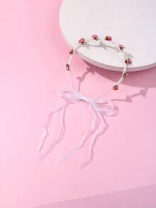1pc Girls' Fashionable Elegant Summer Casual Vacation Style Faux Pearl Fabric Flower Mesh Ribbon Headband, Suitable For Daily Wear - Multicolor - View 5