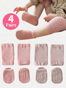 4 Pairs/Set Baby Crawling Anti-Slip Knee Pads And Socks For Toddler Knee Protection And Anti-Slip Short Socks On Smooth Ground - Multicolor - View 7