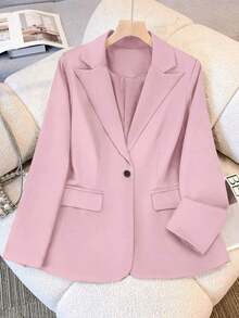 Chaqueta de blazer de unicolor con solapa para mujer, de manga larga con botones y bolsillos, adecuada para otoño, invierno y primavera.Chaqueta de oficina de manga larga, prenda exterior versátil para negocios y hogar, apta para otoño, invierno y primavera - Rosa - Ver 7
