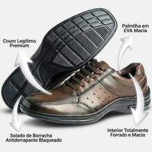 Men's Genuine Leather Casual Comfortable Lace-Up Sneakers For Work - 咖啡棕 - 查看 4