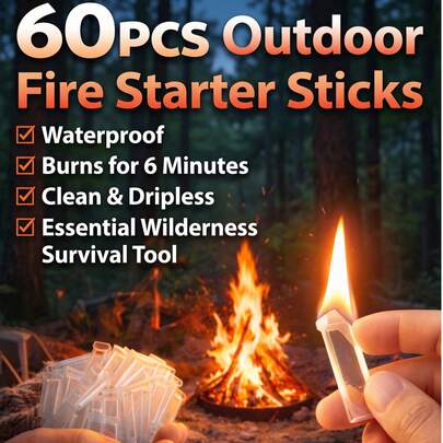 60pcs Outdoor Fire Starter Sticks, Waterproof Fire Starter, Outdoor Survival Gear, Campfire & BBQ Ignition, Essential For Outdoor Enthusiasts & Bonfire Gatherings