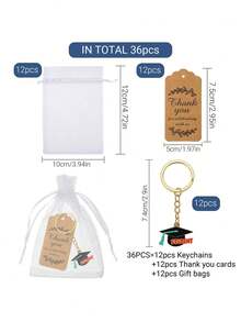12pcs/Set Graduation Souvenir Keychain Gift Set, Graduation Cap & Book Pendant With Gift Bag And Card, Graduation Party Favors - Black - View 16