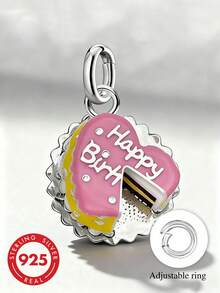Bộ 3 mặt dây chuyền hình bánh sinh nhật tráng men bạc 925 tối giản độc đáo, trang sức tự làm, quà tặng trang sức tinh tế dành cho nam và nữ. - Kiểu 4 - Xem 2