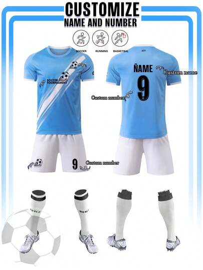 2 piezas Camiseta del Manchester City para hombres, uniforme de fútbol personalizado, conjunto deportivo, conjunto de verano, conjunto de camiseta, adecuado para fútbol, bádminton, baloncesto, ciclismo