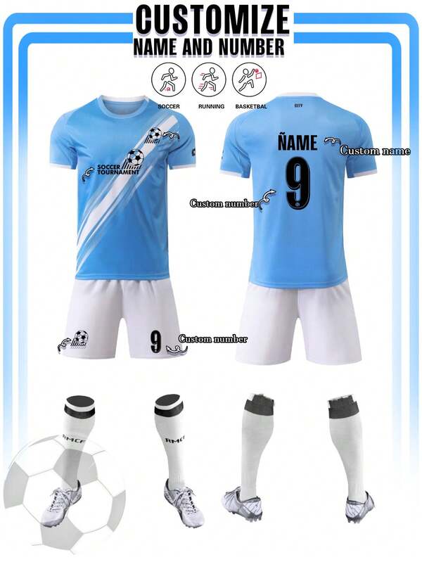 2pcs Manchester City Football Jersey For Men, Personalized Football Uniform, Sports Suit, Running Set, Summer Outfit, T-Shirt Set, Suitable For Football, Badminton, Basketball, Cycling