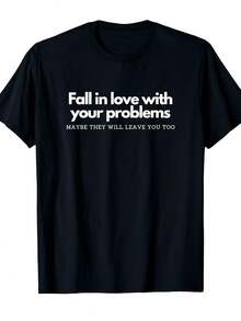 Camiseta para Hombre, Negra, Divertida y Moderna, Cómoda, con Estampado de Letras, Tejido Grueso de 200G, Adecuada para Fiestas, Citas y Entornos de Oficina, Camiseta Humorística, Talla Grande - Negro - Ver 9