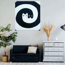 1 lienzo con diseño de gato giratorio en blanco y negro. Decoración de pared para sala de estar, dormitorio, baño, oficina y pasillo. Mural artístico, impresión en lienzo, lienzo creativo, arte en lienzo, arte divertido para la pared, impresión en lienzo, pintura moderna. Regalo creativo.- Lienzo envuelto - Enmarcado - Ver 5