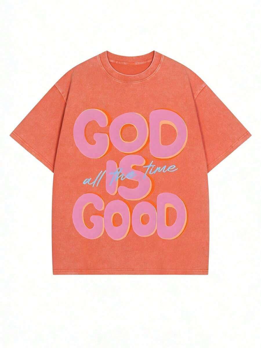 Summer TopsMen Shirts Graphic Tee Cotton T Shirt, 100 Percent Cotton Tops Streetwear Y2K, Shirts Summer Fits Summer Clothes, 230G Washed Soft Knitted - 珊瑚橙 - 查看 1